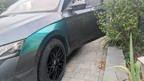 Customer photo review of Mallcas™ Glossy Metallic Jade Green Vinyl Wrap (PET Liner)