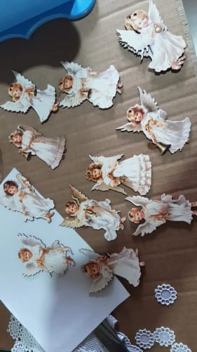 Customer photo review of 12pcs Vintage Christmas Angel Wooden Pendants, Artificial Wood Hanging Ornaments, Perfect for Home & Outdoor Holiday Decor