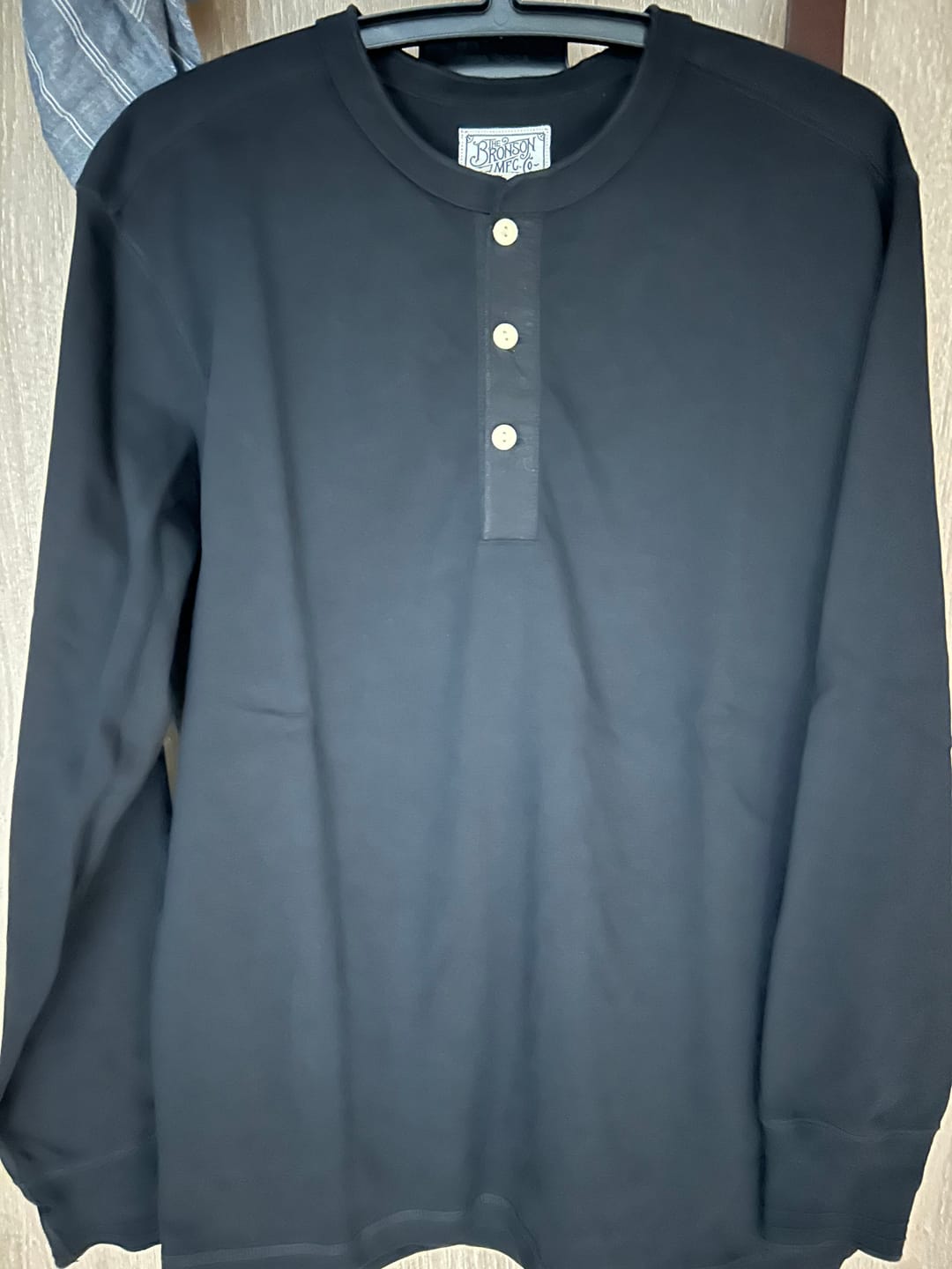 Customer photo review of Vintage Long Sleeve Henley Shirt - Black