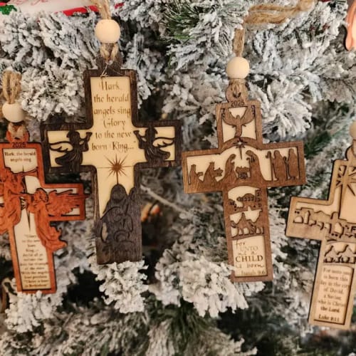 Customer photo review of Nativity tree cross ornaments bundle laser cut svg file