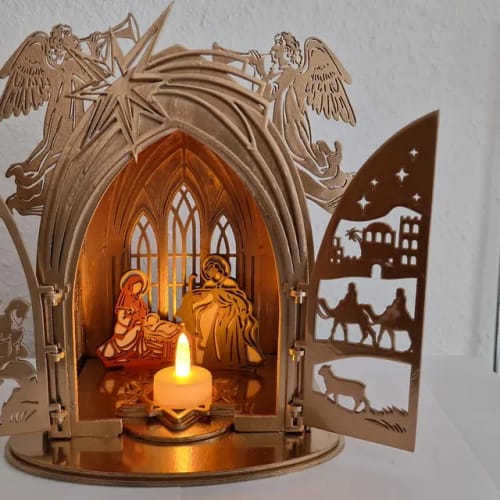 Customer photo review of Nativity scene miniatures candle holder laser cut svg file