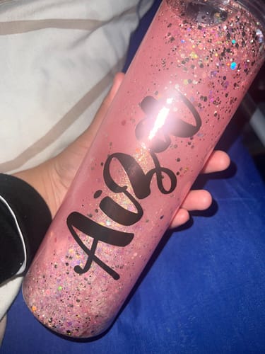Customer photo review of Personalised Snowglobe Water Bottle