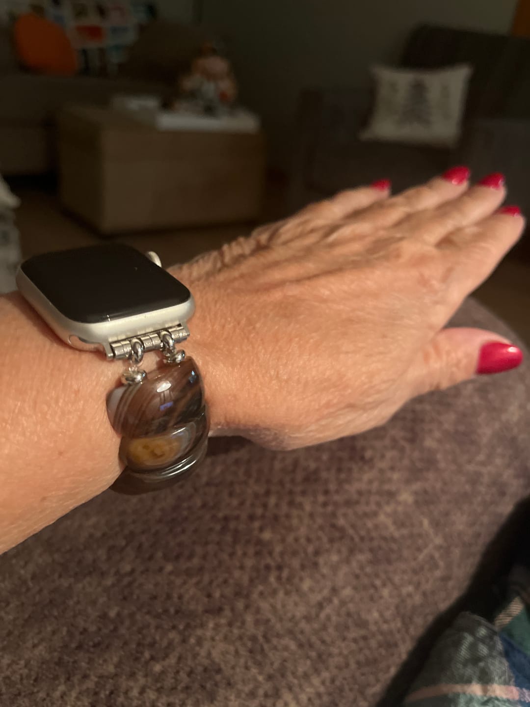 Customer photo review of Bohemian Onyx Elegance Stretch Apple Watch Strap