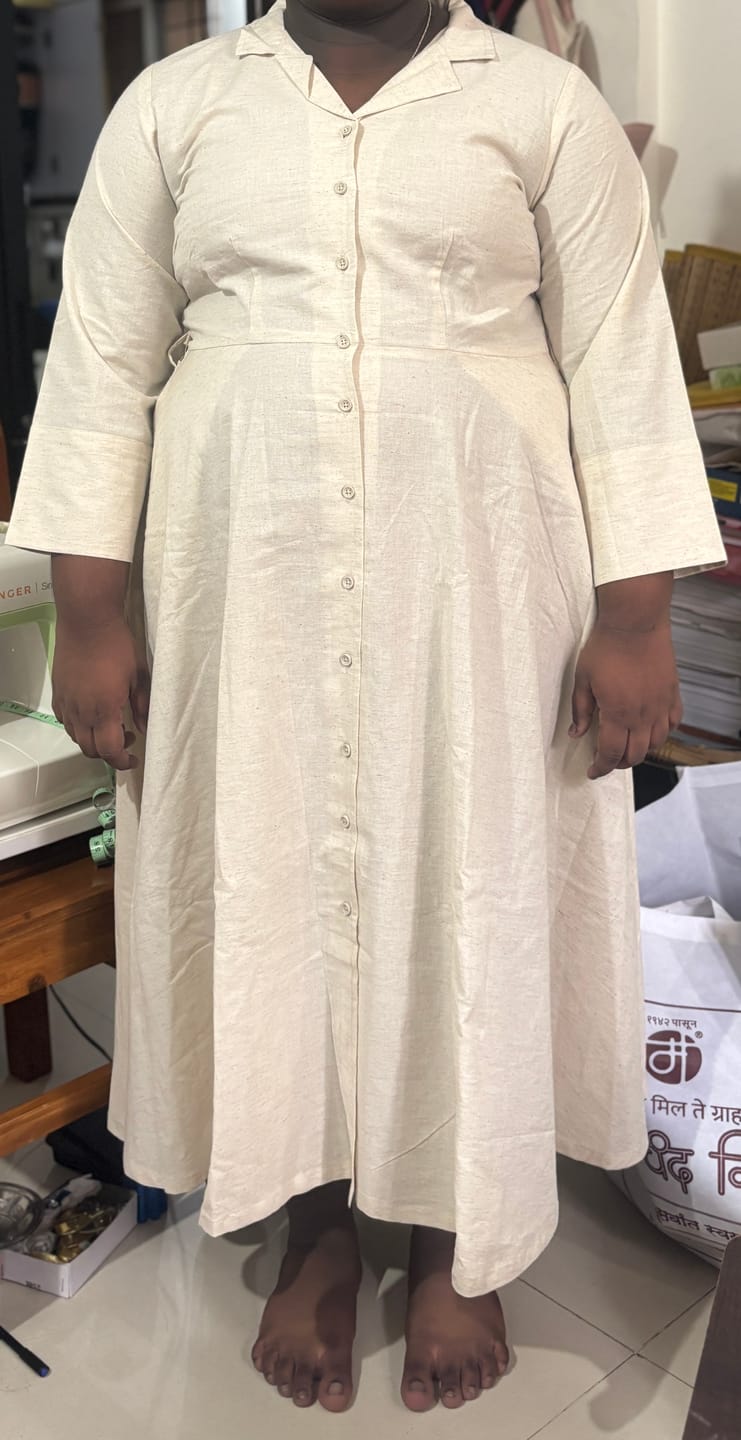 Customer photo review of Women Ecru Airy Linen Flared Dress