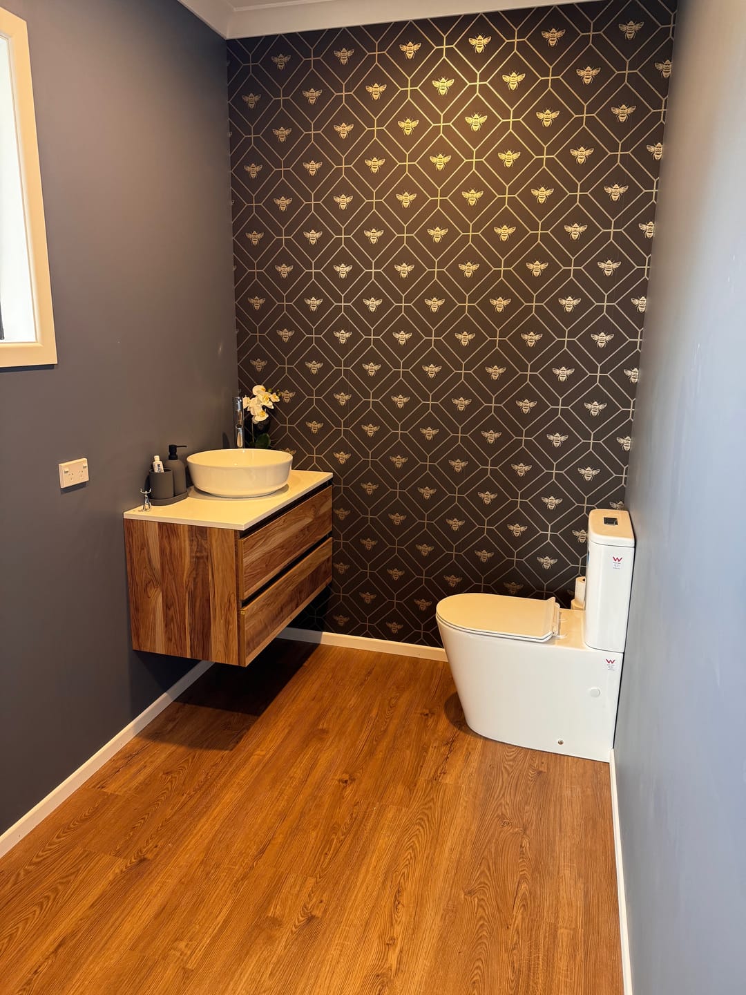 Customer photo review of Honeycomb Bee - Geometric Metallic Wallpaper - Black - Charcoal