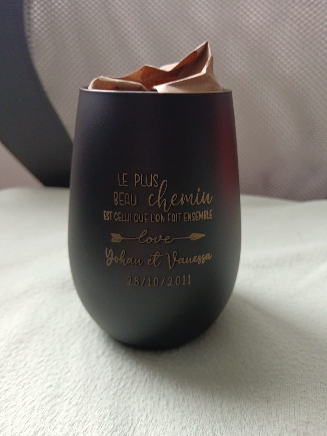Customer photo review of Chemin commun - Photophore personnalisé pour les couples