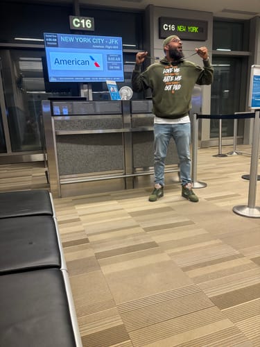 Customer photo review of 4 Ever Paid - Cave Stone on Natural Sail T-Shirt