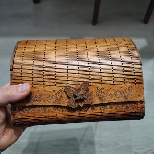 Customer photo review of Wooden butterfly clutch handbag laser cut svg file
