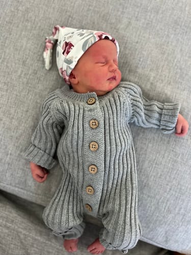 Customer photo review of Little B's Chunky Rib Baby Jumpsuit - Heather Gray