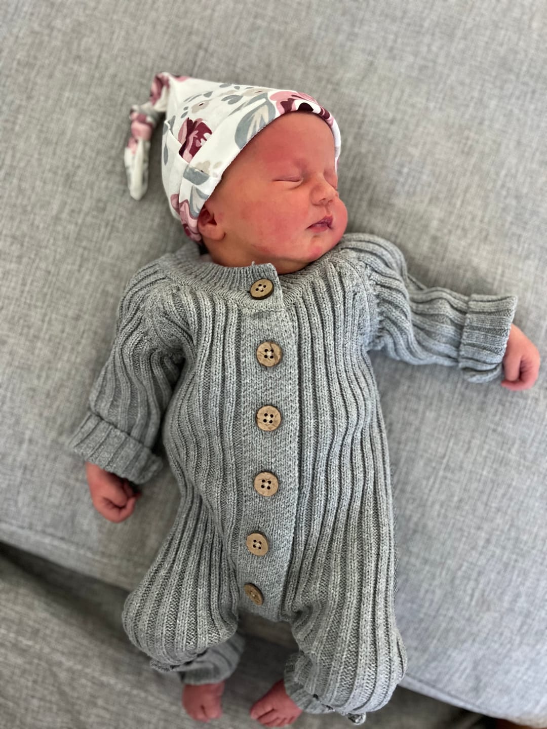Customer photo review of Little B's Chunky Rib Baby Jumpsuit - Heather Gray