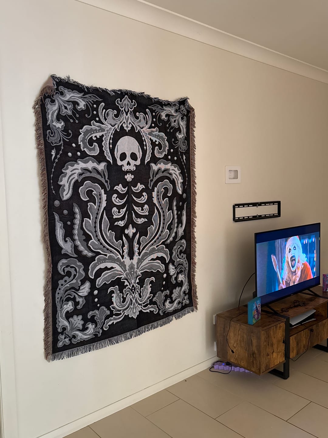 Customer photo review of Skull Damask Throw | Tapestry