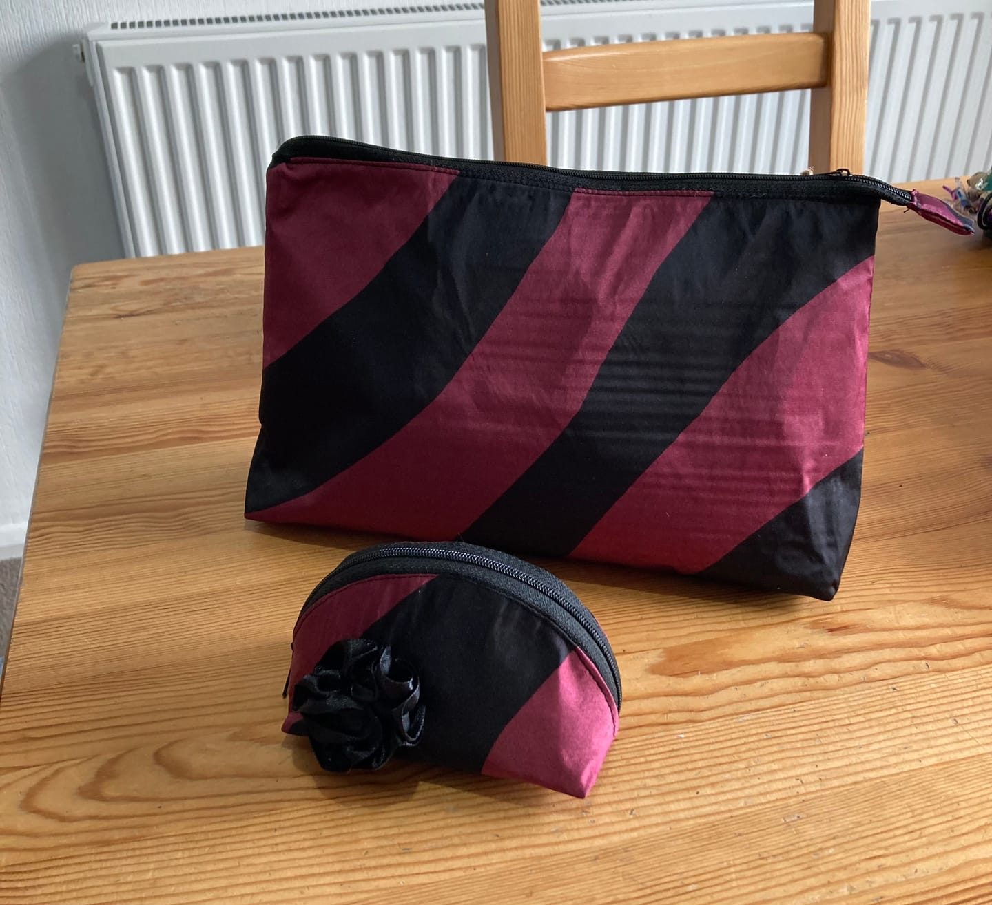 Customer photo review of Burgundy and Black Waves Satin Fabric