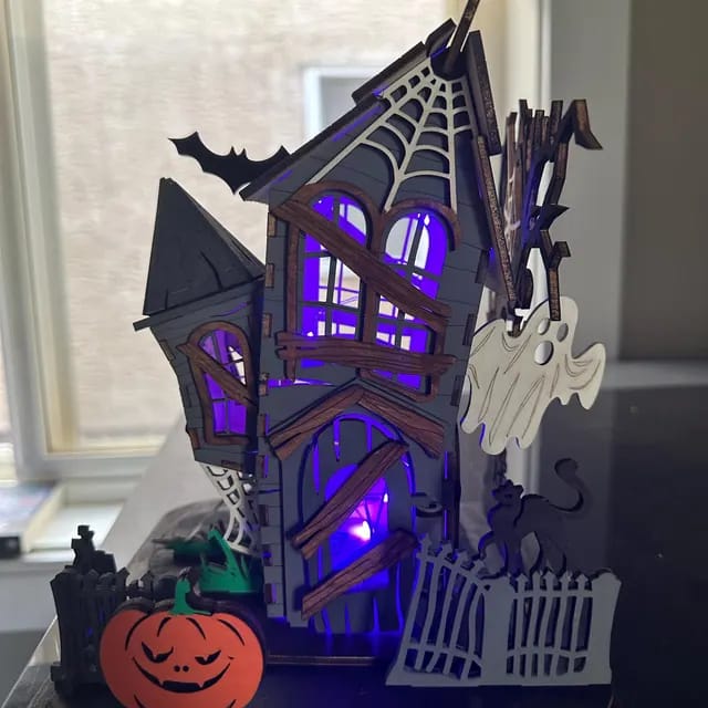 Customer photo review of Halloween house scene lamp laser cut svg file