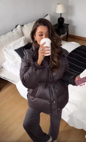 Customer photo review of Lorie Drawstring Hooded Puffer Coat