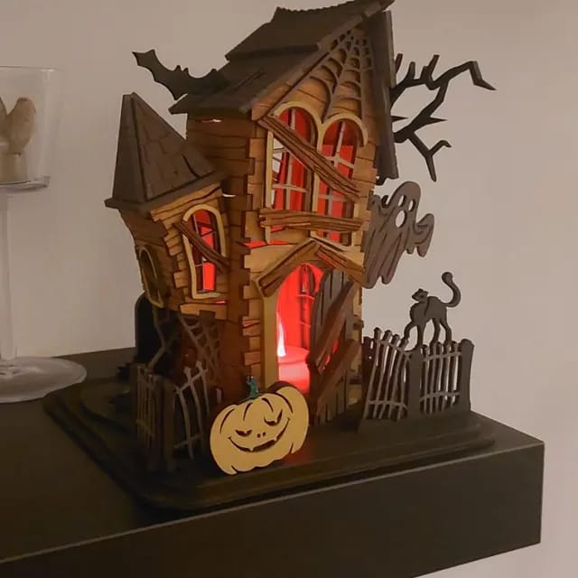Customer photo review of Halloween house scene lamp laser cut svg file