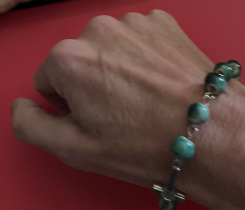 Customer photo review of Christianartworkshop Joyful Blossom Green Tone Ceramics Beads Rose & Crucifix Bracelet
