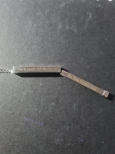 Customer photo review of Custom Text Engraved Secret Message Necklace