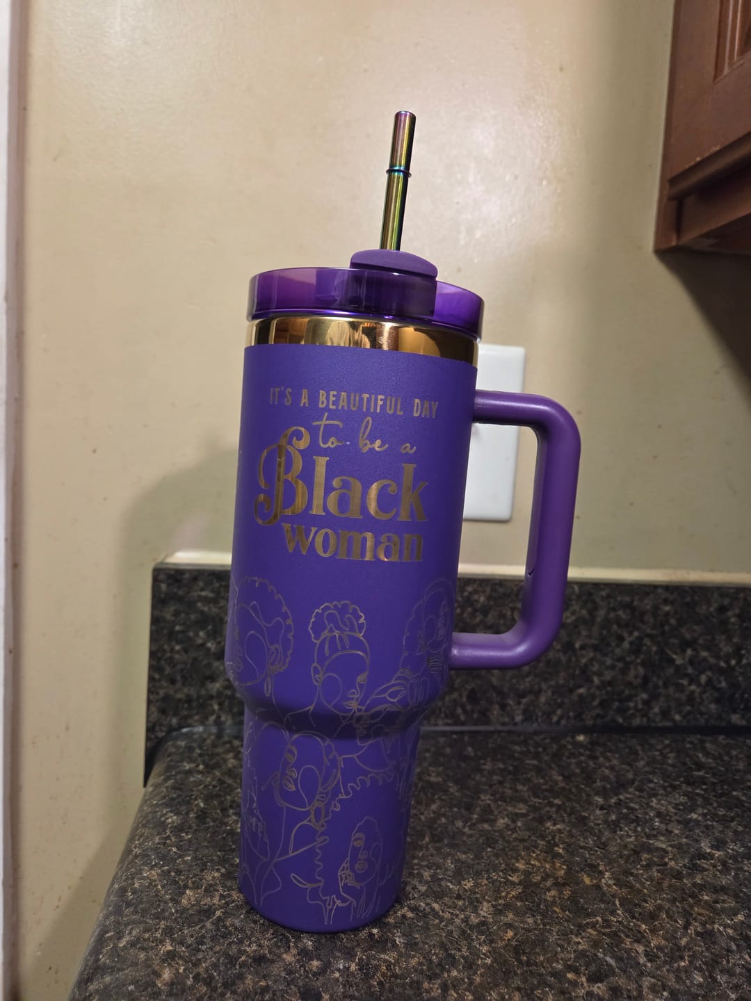 Customer photo review of “Purple Reign” 40oz Insulated Tumbler – "It’s a Beautiful Day to be a Black Woman"
