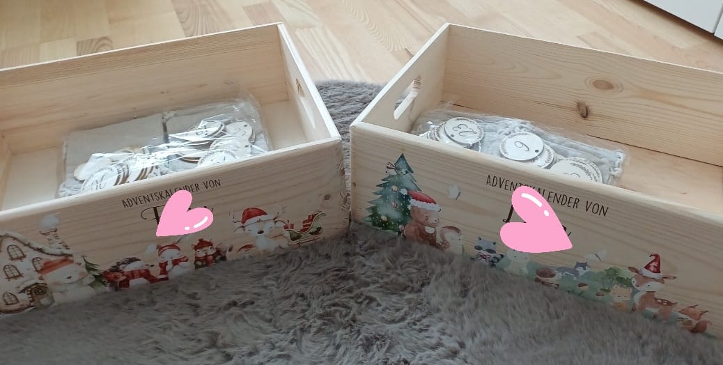 Customer photo review of Adventskiste zum befüllen "Winterdorf mit Tieren" personalisiert