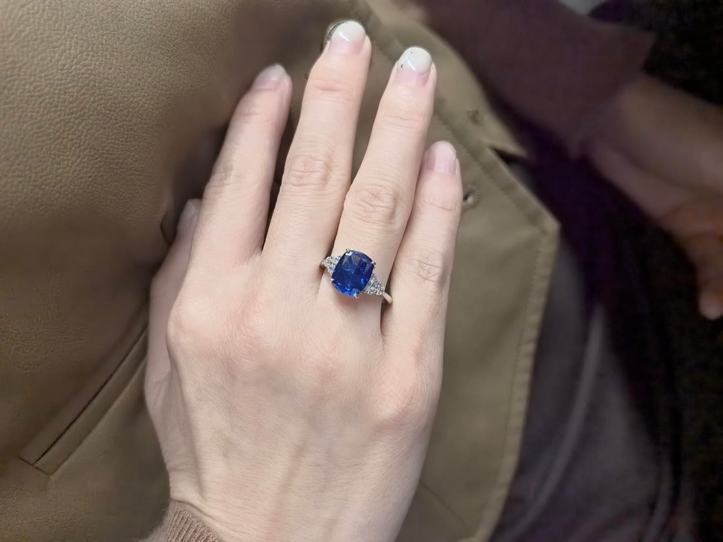 Customer photo review of 4.0Ct Cushion Cut Side Stone Engagement Ring Travel Ring In Sterling Silver