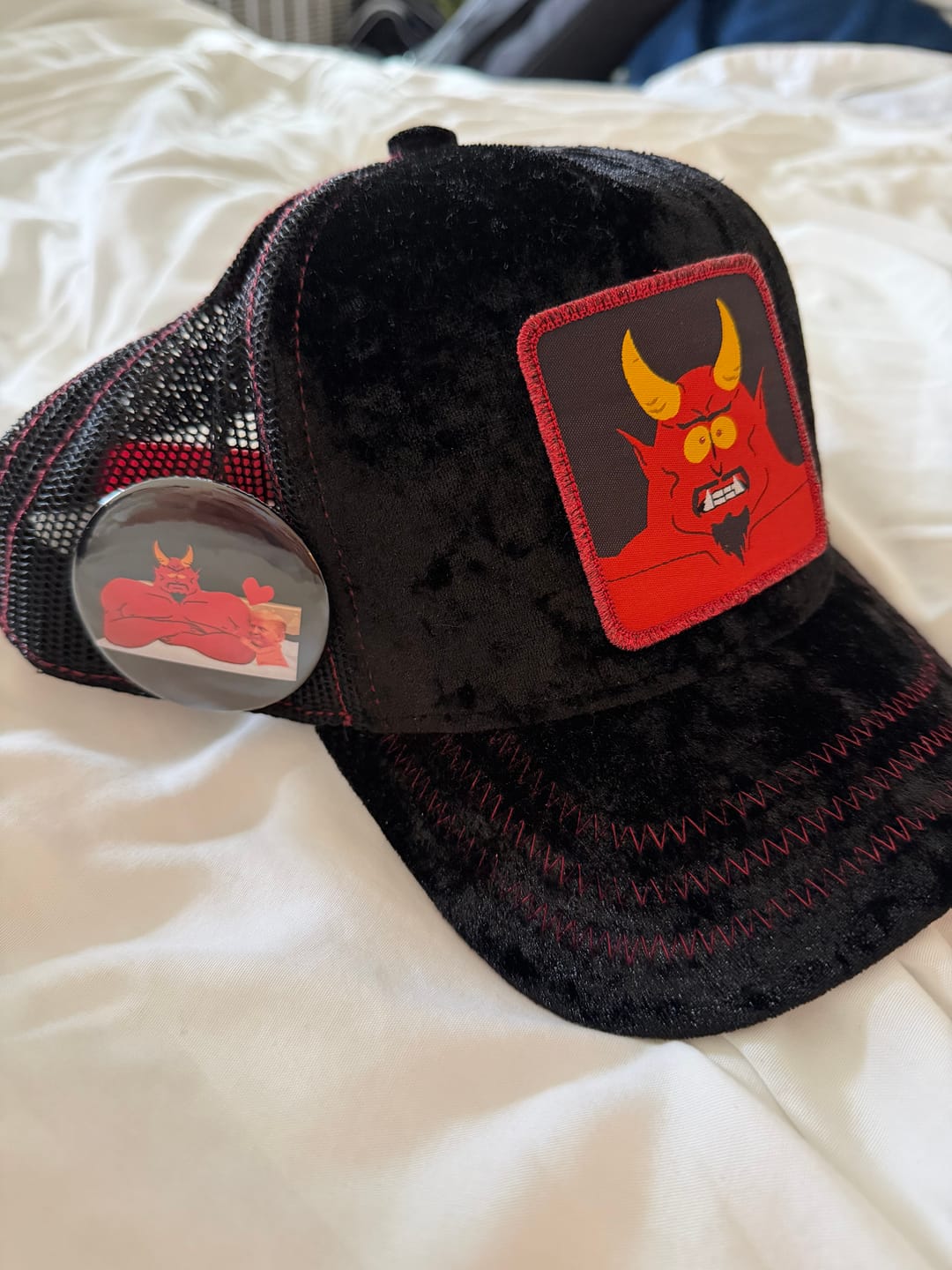 Customer photo review of OVERLORD X South Park: Satan Velvet Trucker Cap