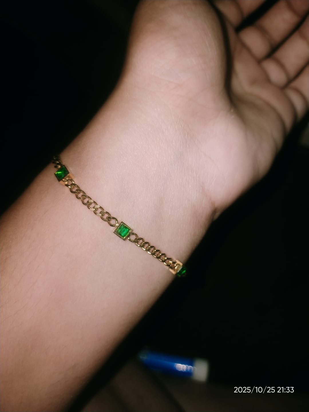 Customer photo review of Gold Green Gem Chain Bracelet