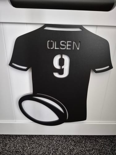 Customer photo review of Personalised Rugby Shirt Name Sign
