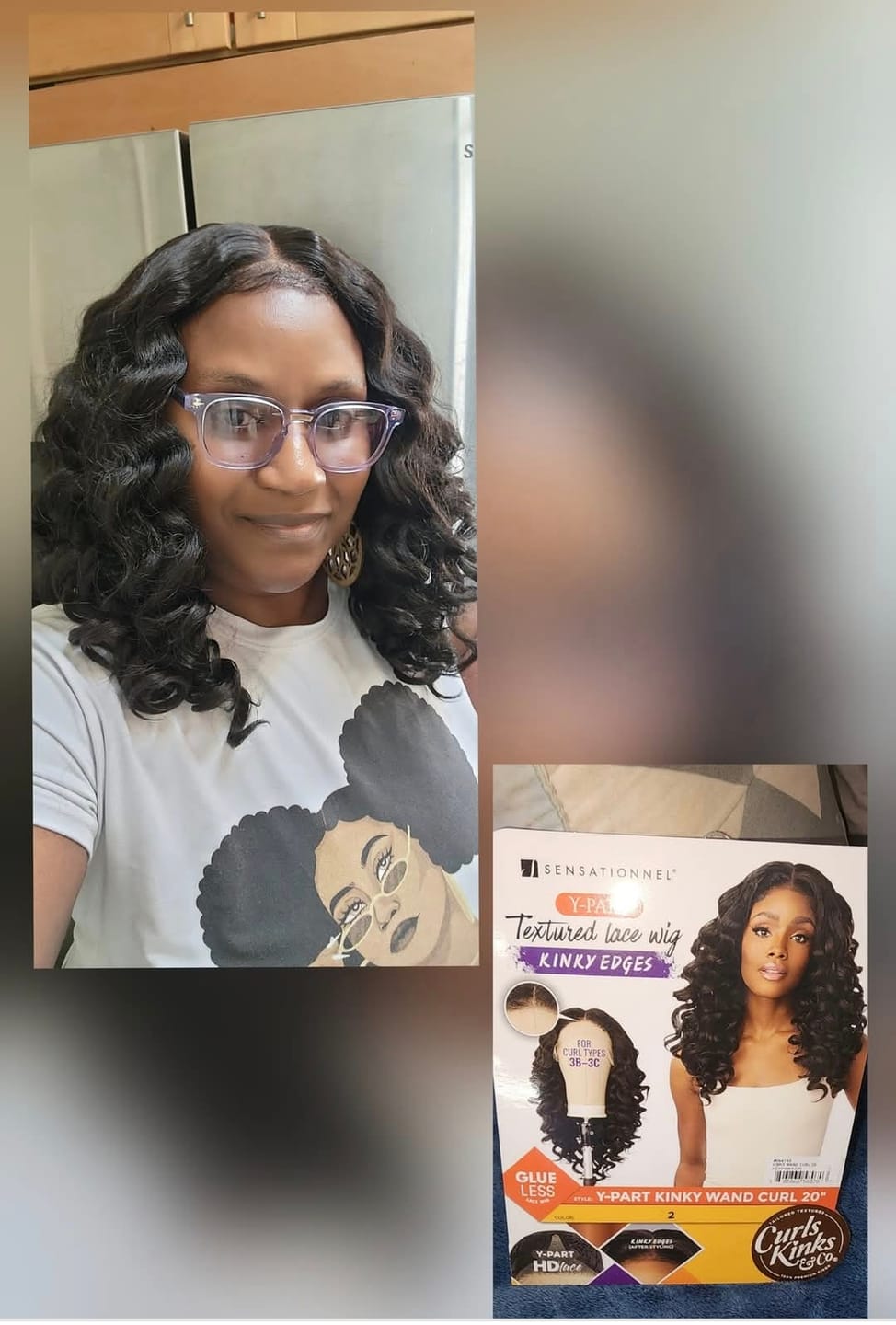 Customer photo review of Sensationnel Curls Kinks & Co Glueless Textured HD Lace Front Wig - Y-PART KINKY WAND CURL 20" - Kinky Edges