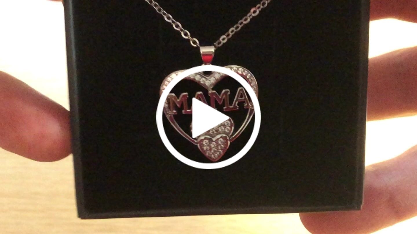 Customer video review of Selena 18k White Gold Plated Mama Heart Pendant Necklace with Simulated Diamond Crystals