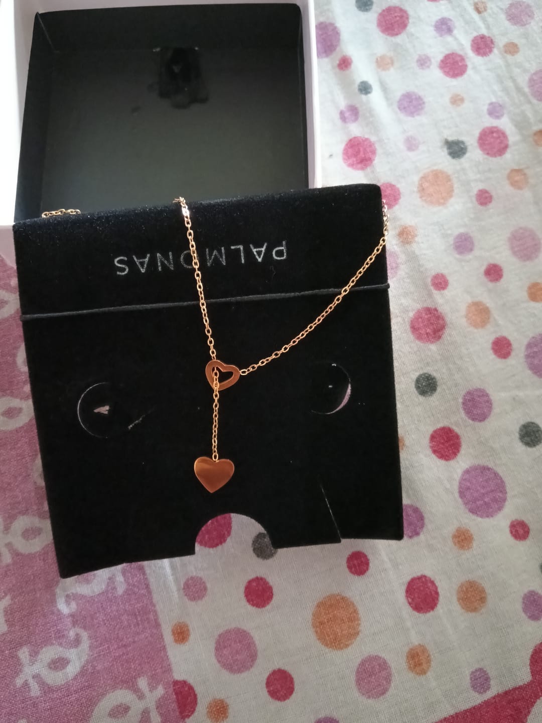 Customer photo review of Two Heart Gold Lariat Necklace