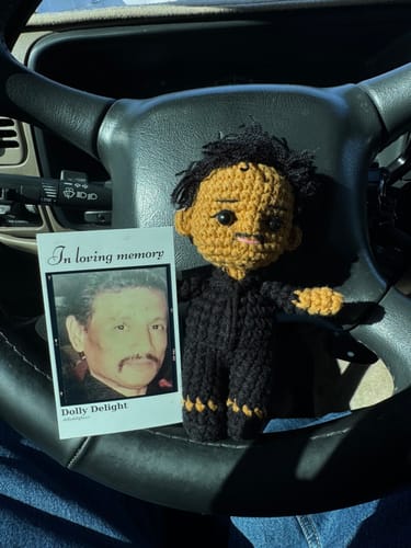 Customer photo review of Dolly® Personalized Crochet Doll with Photo Card