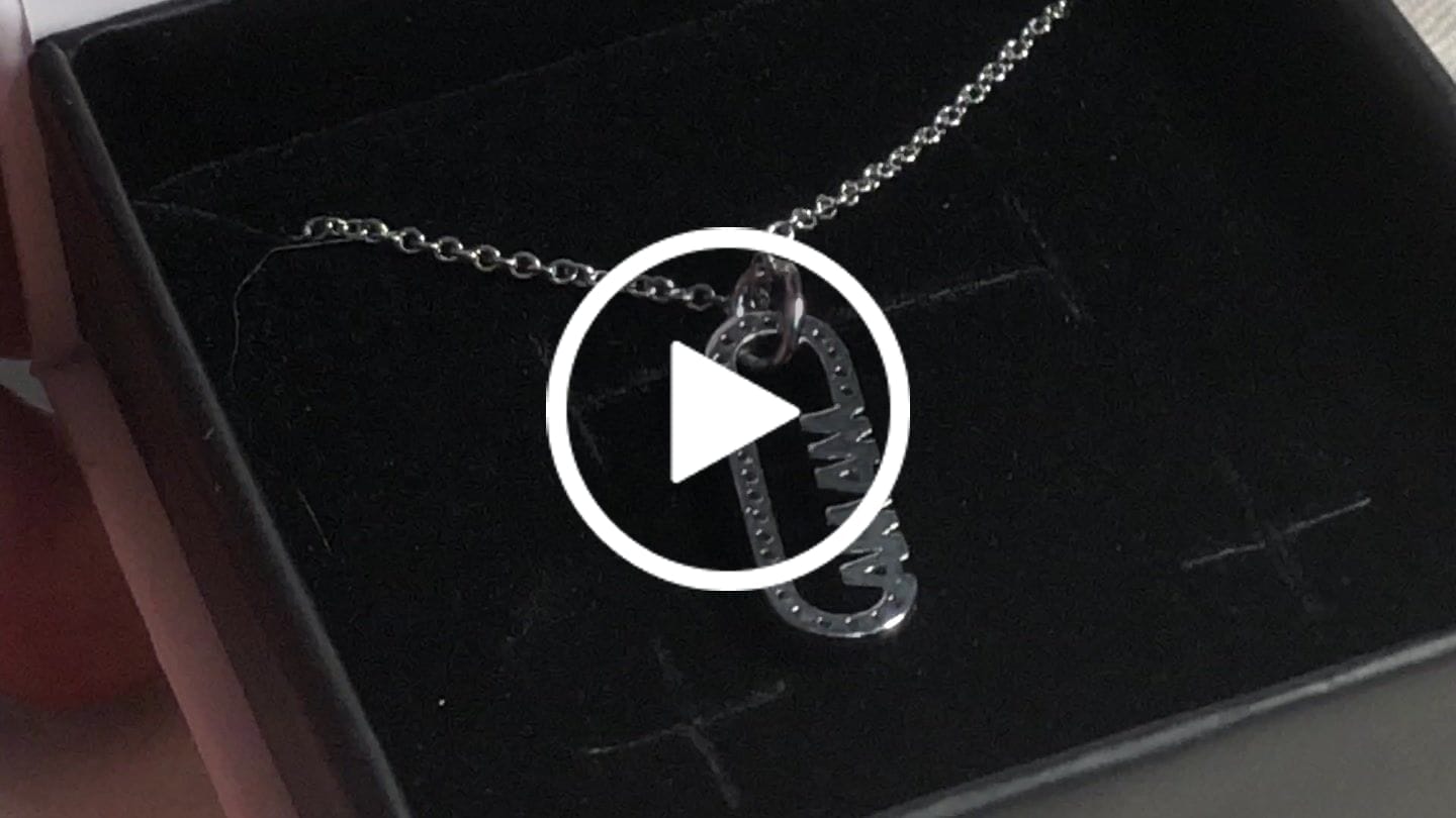 Customer video review of Elaine 18k White Gold Plated Mama Pendant Necklace with Simulated Diamond Crystals