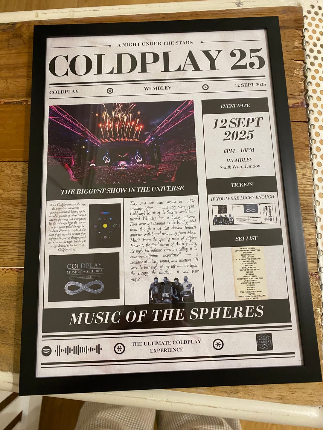 Customer photo review of Coldplay Personalised Souvenir Poster