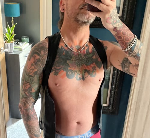 Customer photo review of Real Leather BLUF Gay Bar Vest
