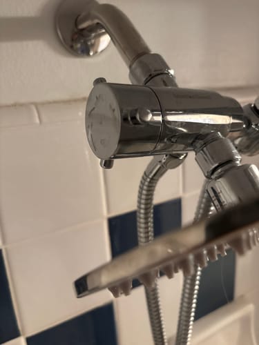 Customer photo review of All Metal 3-Way Shower Arm Diverter with Holder For Dual Shower Heads