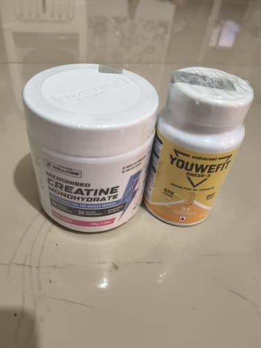 Customer photo review of Wellcore Creatine Monohydrate (Fruit Fusion, 33 Servings) + YouWeFit Omega-3 Triple Strength Fish Oil (1250mg, 30 Capsules)