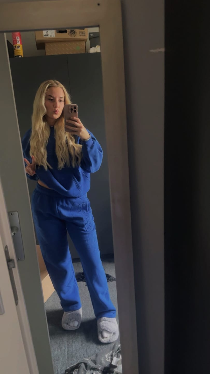 Customer photo review of EMBOSSED STRAIGHT LEG SWEATPANTS ROYAL BLUE