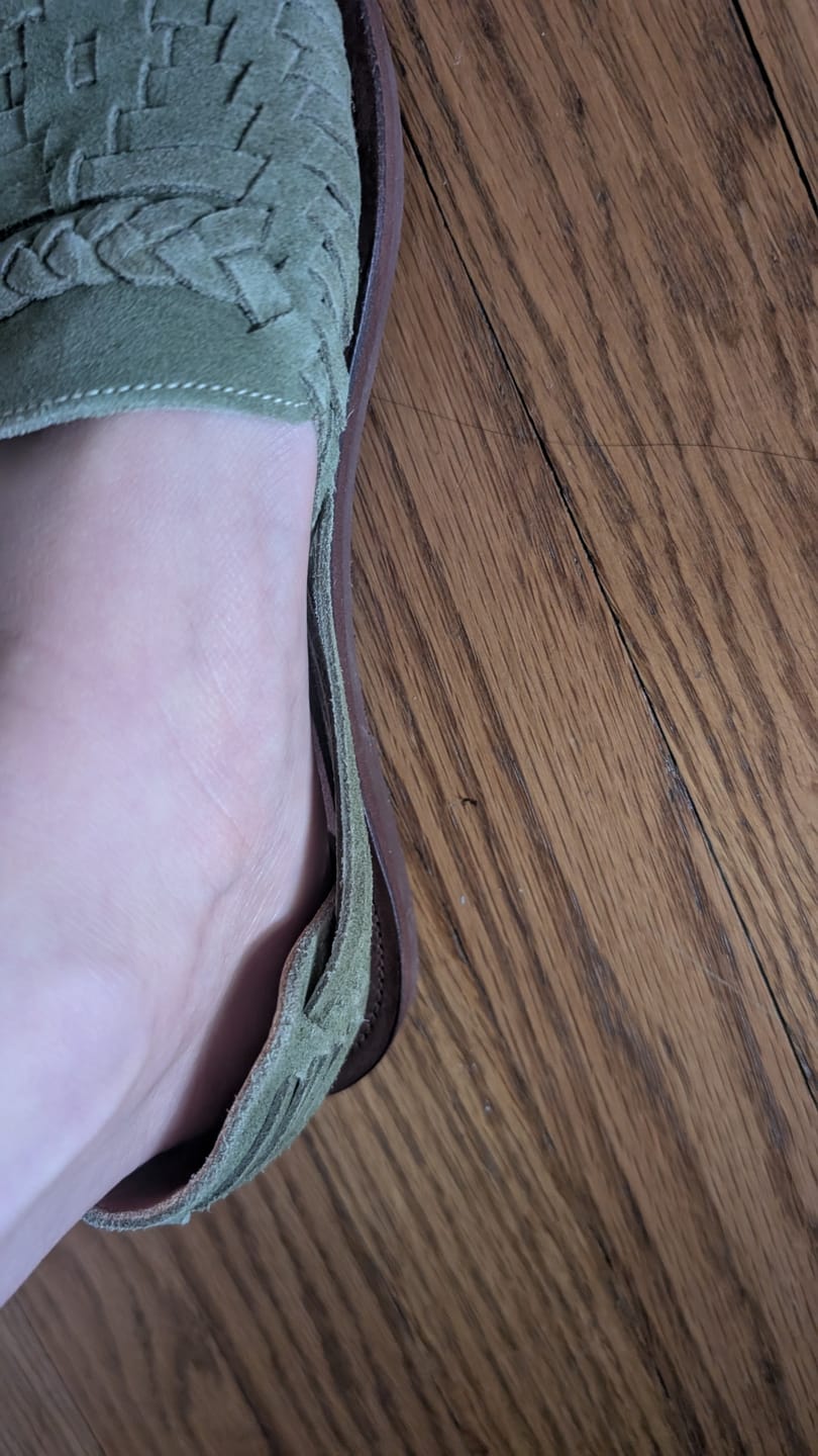 Customer photo review of Andy Suede Huaraches - Olive
