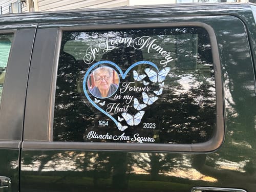 Customer photo review of In Loving Memory Sparkling Heart Memorial Butterflies Personalized Decal