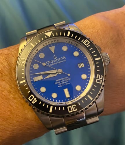 Customer photo review of Oceaneva Men's Deep Marine Explorer II 1250M Pro Diver Watch Blue Mother Of Pearl