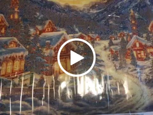 Customer video review of 5D Diamond Painting – Winterliches Bergdorf unter Polarlichtern