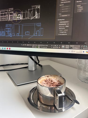 Customer photo review of Italian Style Steel Latte Coffee Cup With Saucer & Spoon