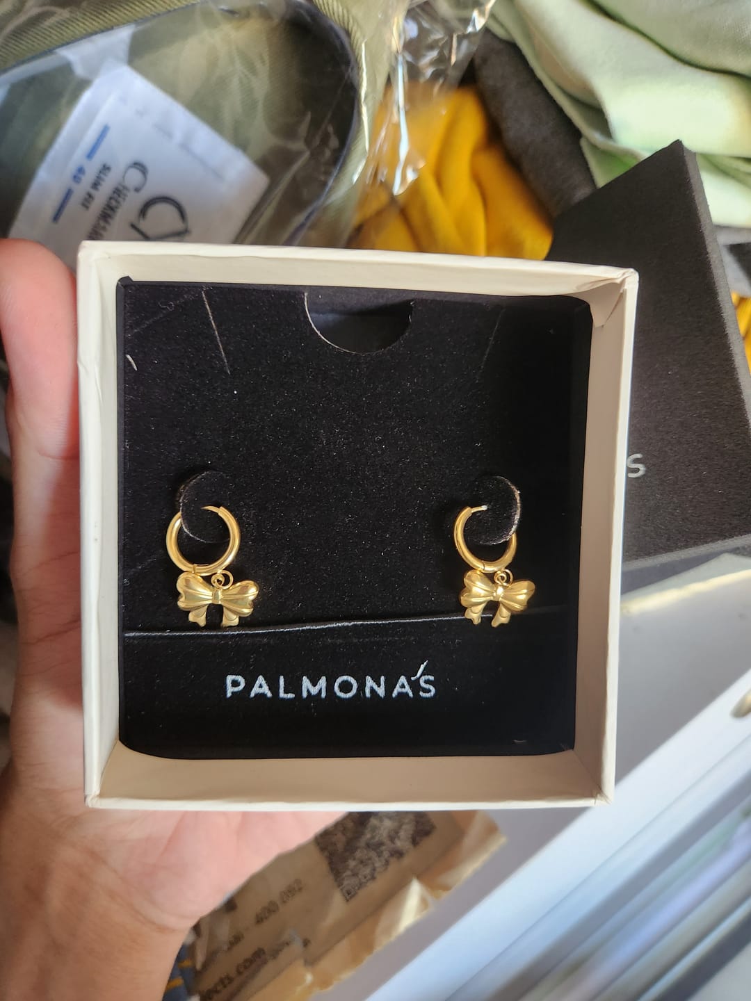 Customer photo review of Golden Bow Charm Hoop Earrings
