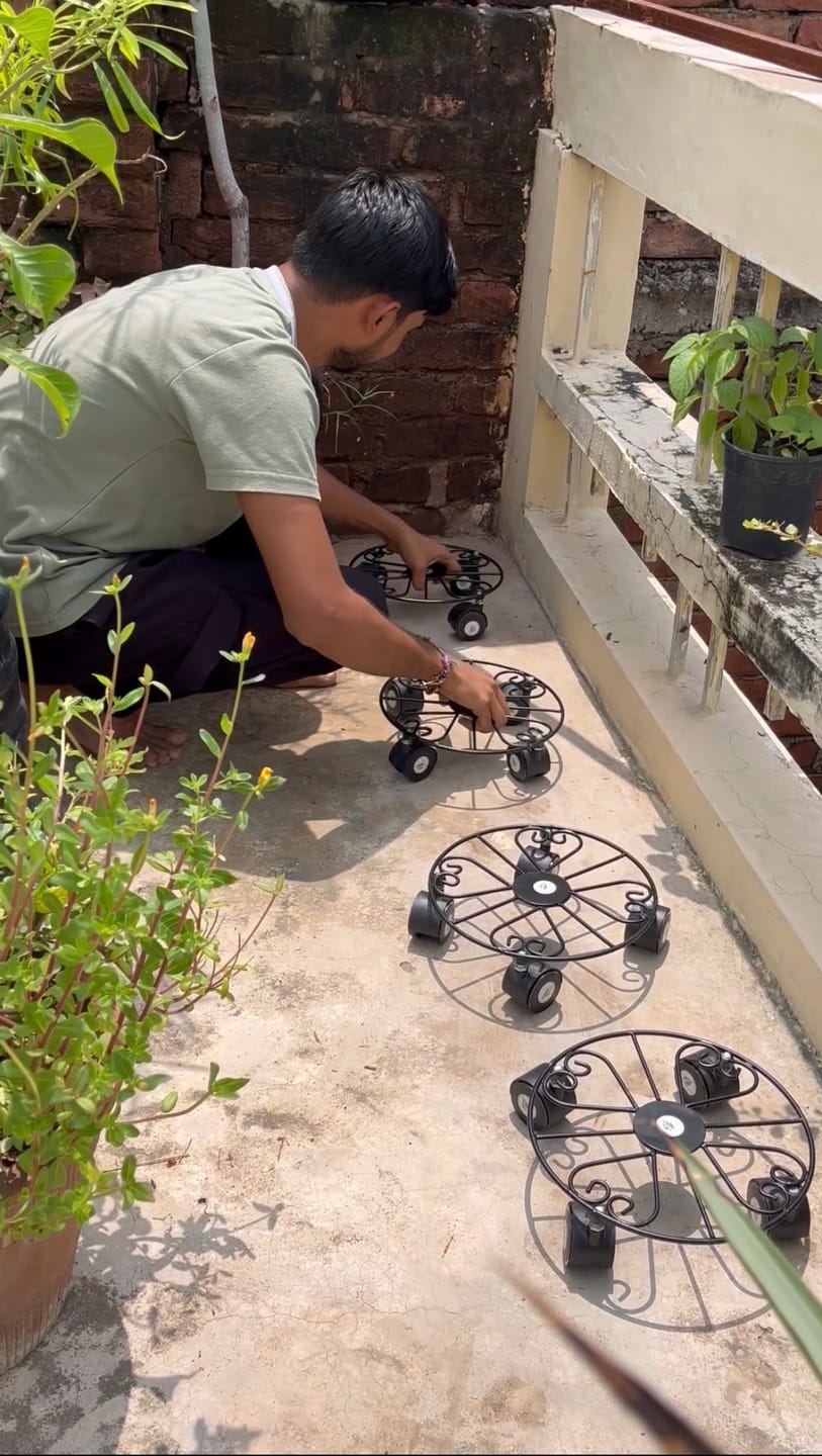 Customer photo review of TryGreen Fyra Wheel Rolling Plant Stand for Planters