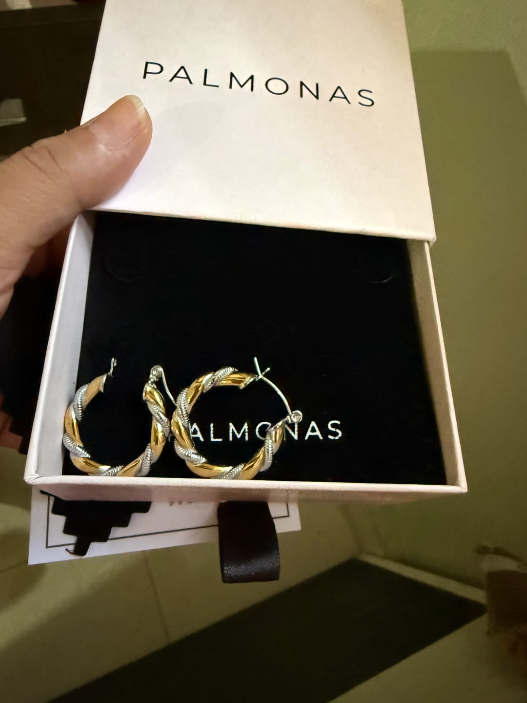 Customer photo review of Golden Silver Twisted Hoop Earrings