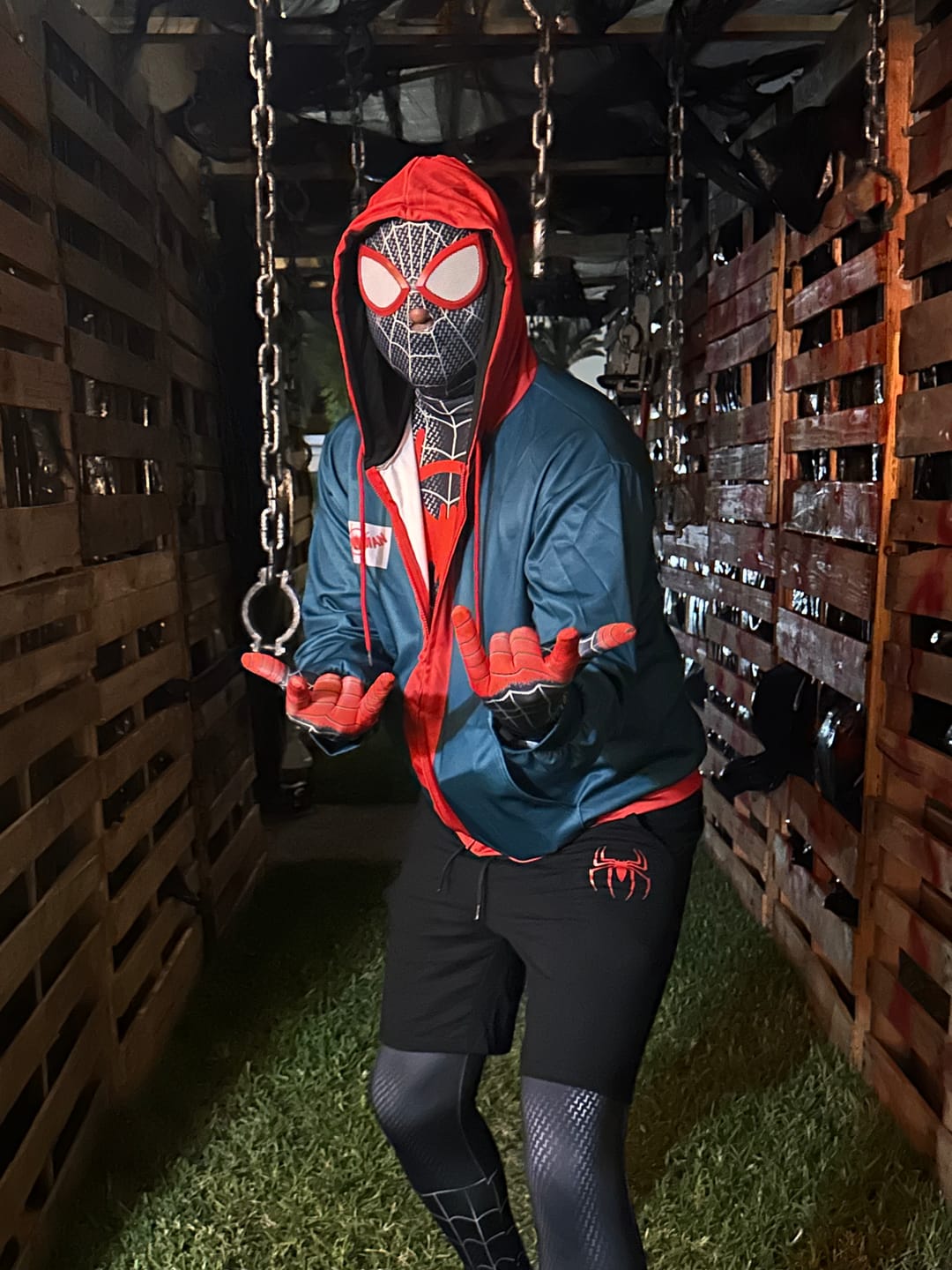 Customer photo review of Miles Morales Spider Man Costume with Hoodie for Boys and Adult Men.