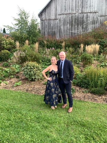 Customer photo review of Nicola Navy Jacquard Tea Length Dress by Bariano - RENTAL