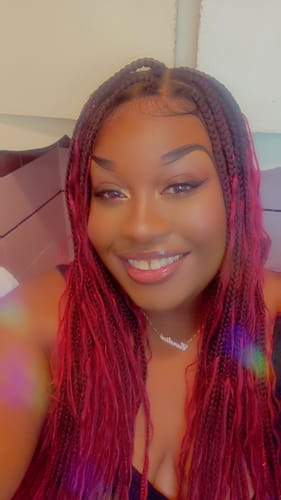 Customer photo review of Human Hair Boho Box HD Lace Braided Wig 36 Inches 88 Strands - Light Burgundy