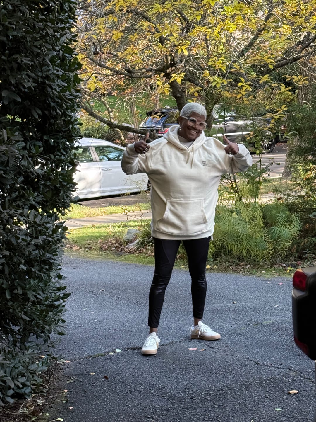 Customer photo review of 3 Simple Words Embroidered Hoodie - Cream