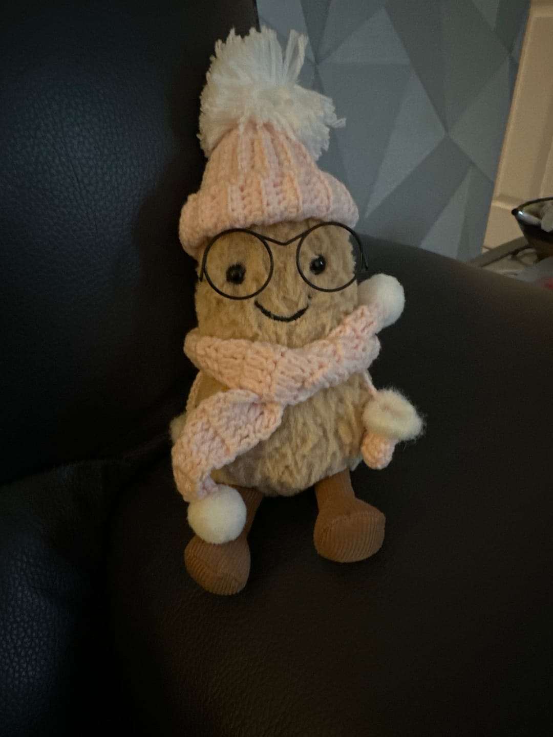 Customer photo review of Pink Crochet Bonnet and Gloves for Jellycat Peanut - Pink Lovers Pick!